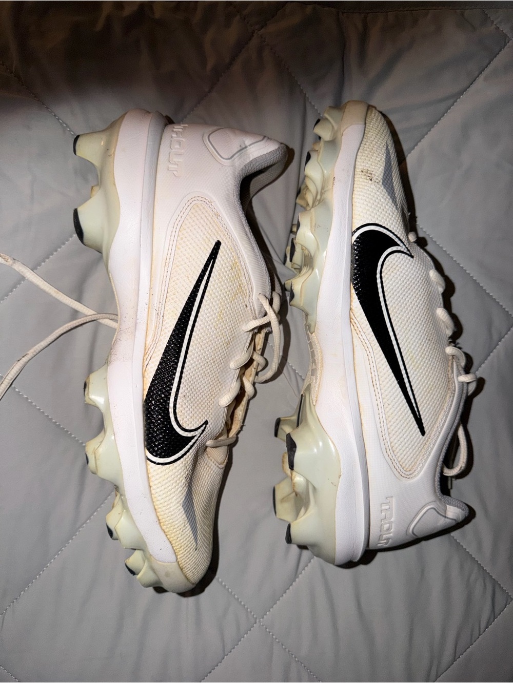 Nike White and Black Softball Cleats - Bold Swoosh Design